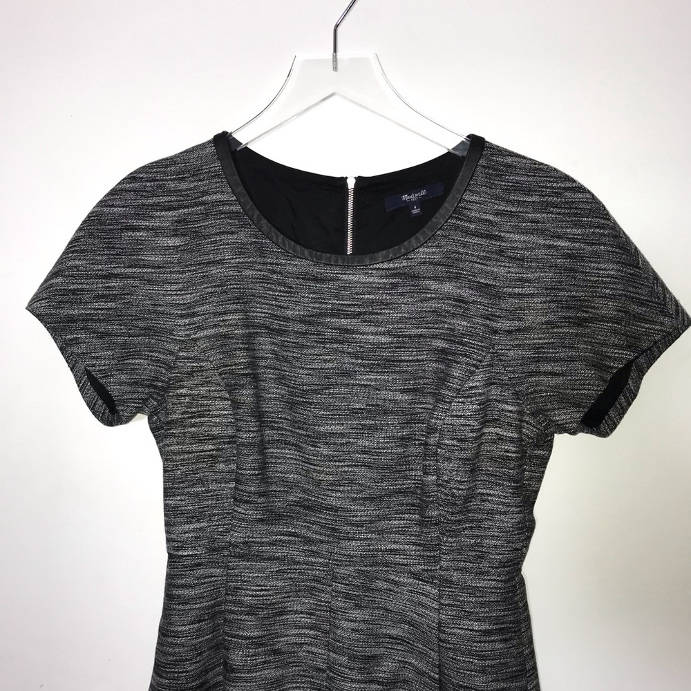 Madewell Tweed Skater Dress Leather Trim - Picture 3 of 8
